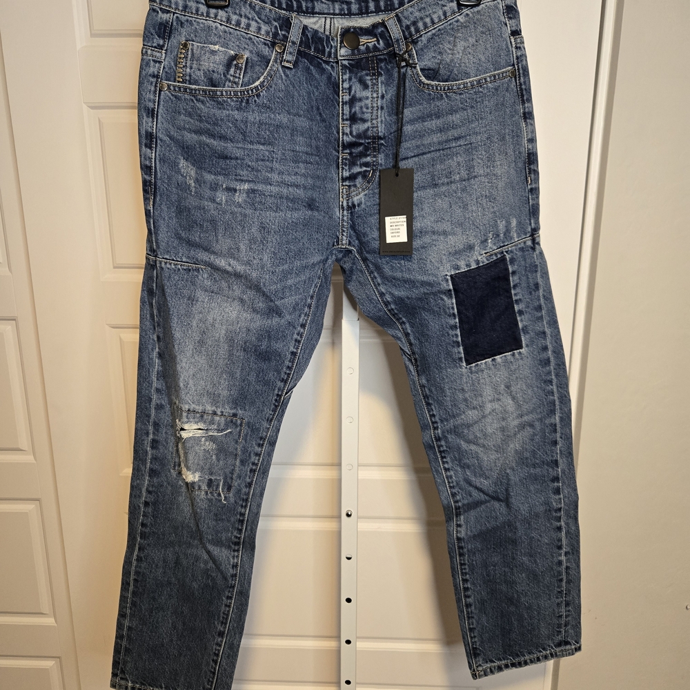One Teaspoon Men's Relaxed Denim Jeans with Patchwork